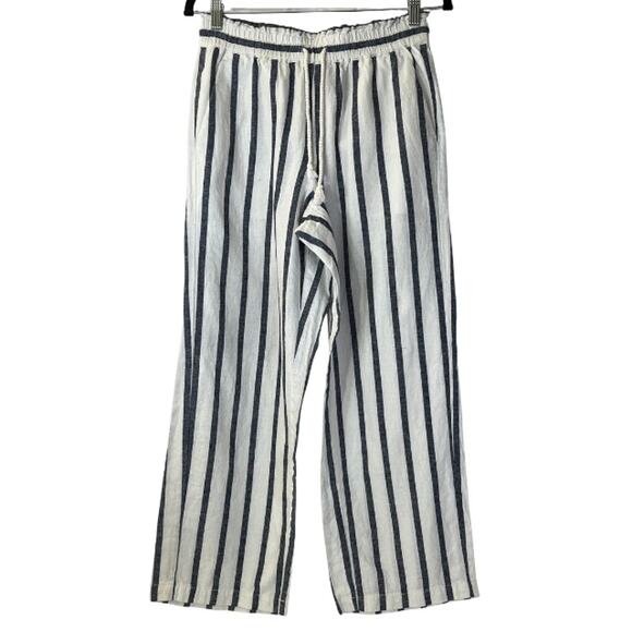 J.Crew Factory Blue & White Striped Elastic Waist Wide Leg Linen Trousers Size 2 - Picture 1 of 10